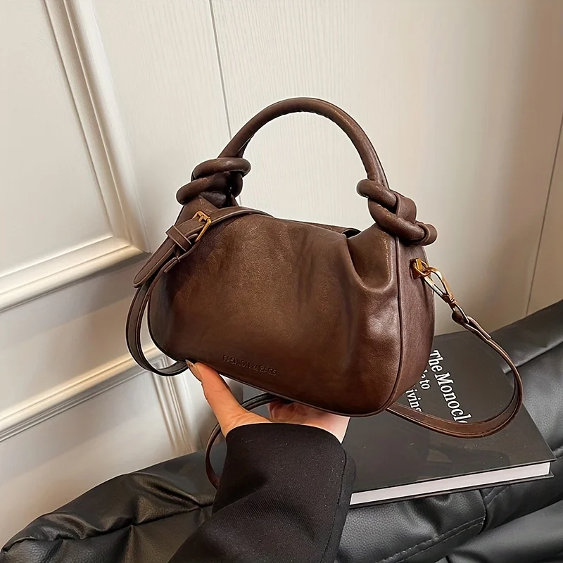 

Women Knotted Handle Crossbody Bag Adjustable Strap Elegant Top Handle Shoulder Bag