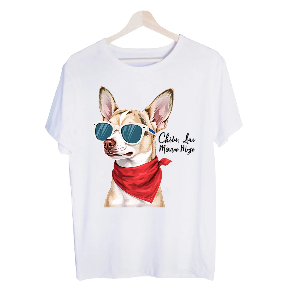 Men's Chihuahua with Sunglasses and Bandana Graphic Tee, Short Sleeve Crew Neck T-Shirt for Casual Summer Outfits