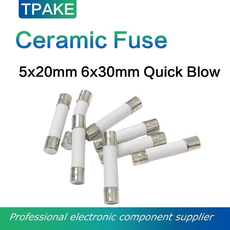 Ceramic Fuse 5x20mm Quick Fast Blow 6x30mm 250V 0.5A 1A 1.25A 1.5A 2A 2.5A 3A 3.15A 4A 5A 6.3A 10A 12A 15A20A 25A 30A