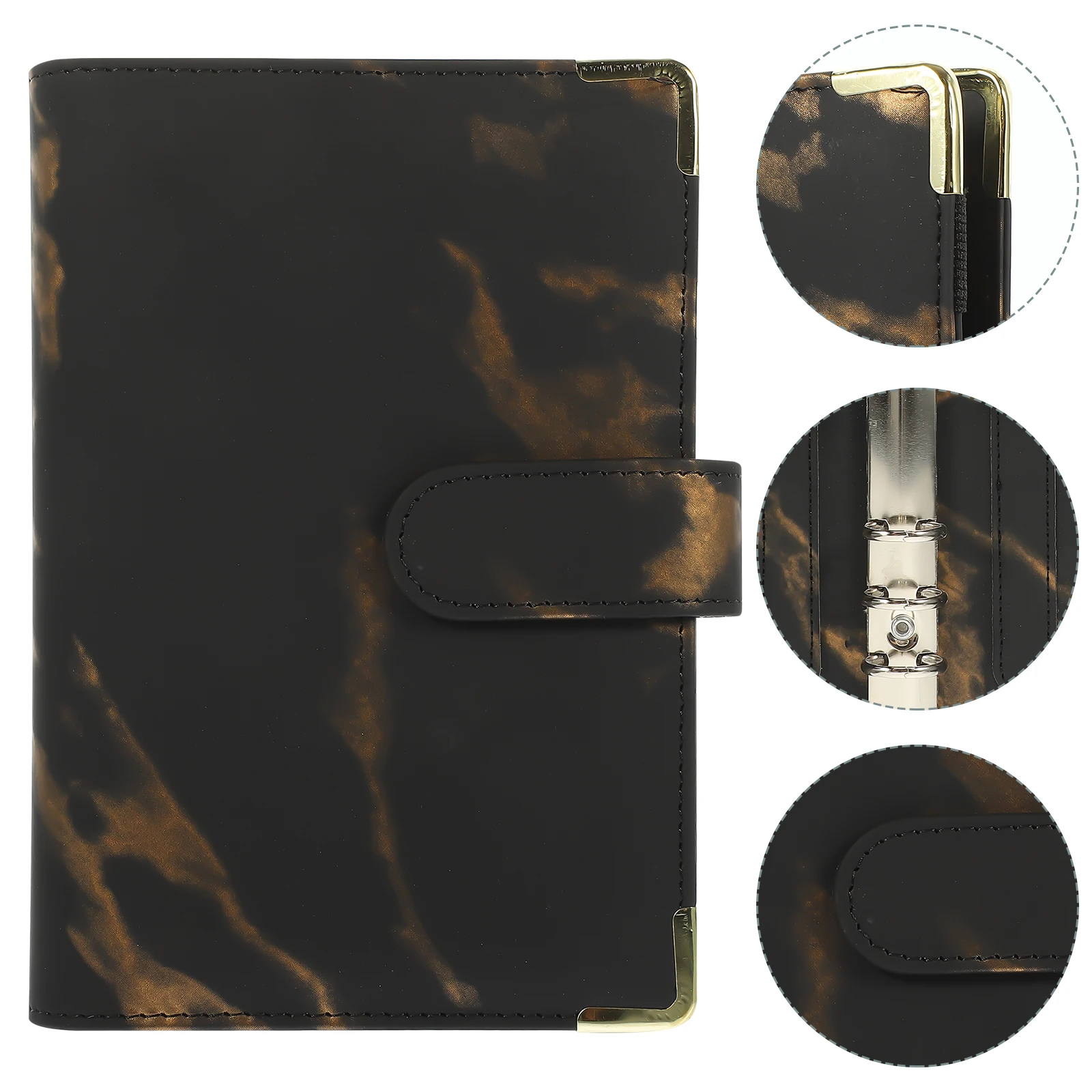

A6 Pu Binder Cover Marble Printing Notebook Shell Stain Resistant Light Weight Anti Slip Card Pockets Business Card