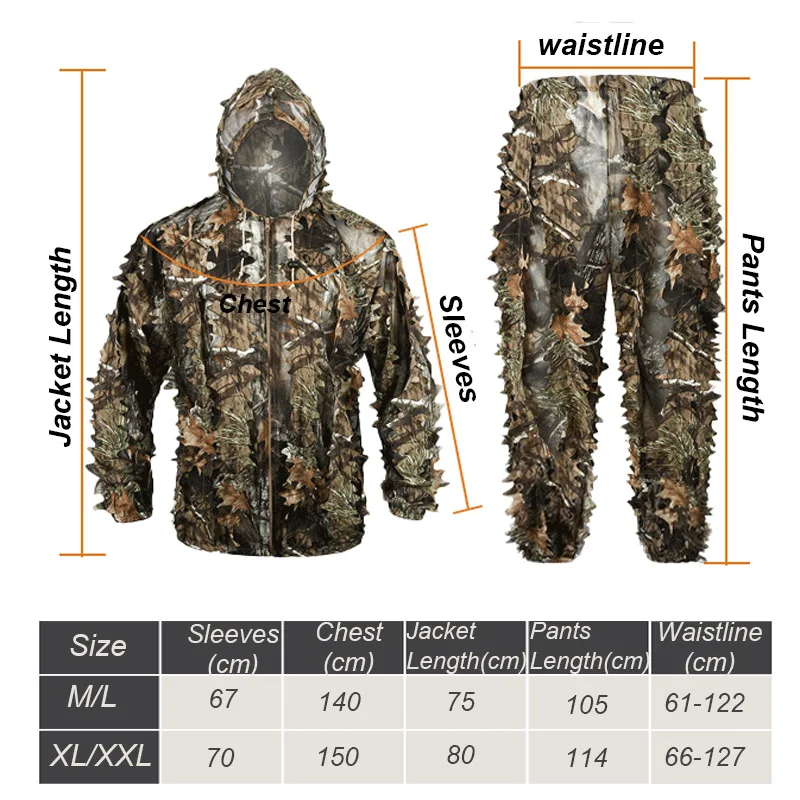 Immagine 3: Tuta Mimetica Ghillie 3D con Foglie, Leggera, per Caccia, Tiro e Airsoft