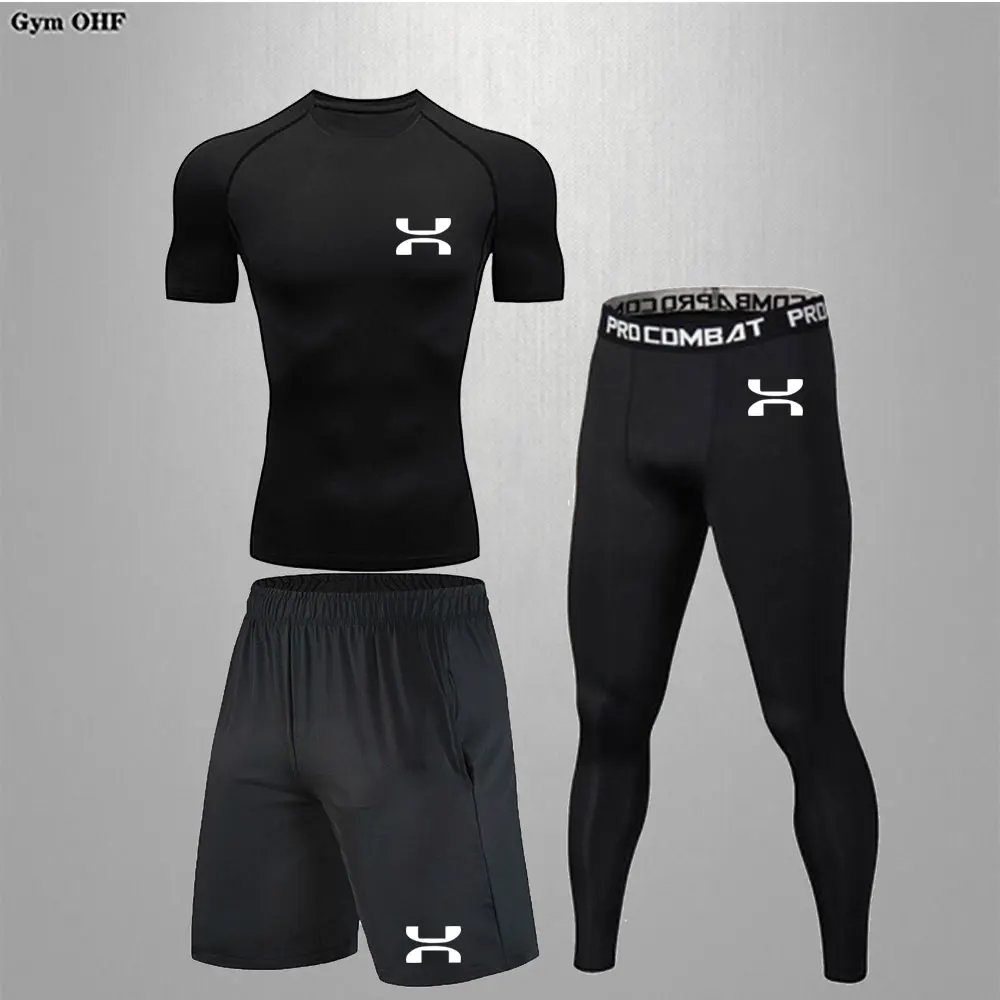 Running Sets Men Sport Compression T-Shirt Sportswear Gym Fitness Jogging Training Yoga Leggings Tracksuit Men Suit Rashgard MMA