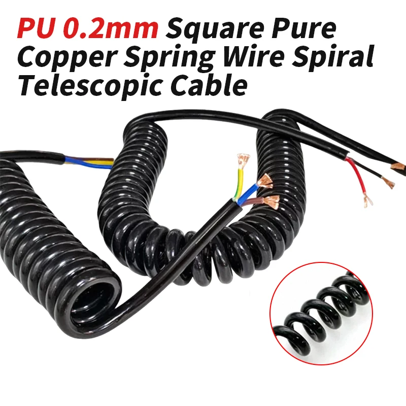 2Pin 3Pin 0.2mm² Pure Copper PU Spring Wire Spiral Telescopic Cable 4P 5P 6P 7P 8 Pin Power Line Stretch 1m-10Meter Customizable