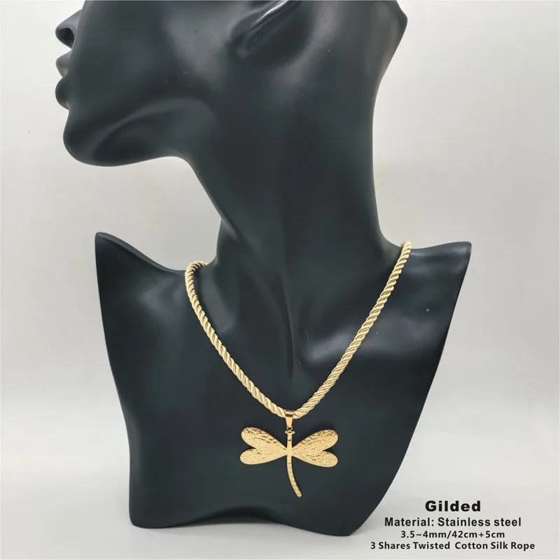 New Ultimate Cool Girl's Stainless Steel Pendants Silk Rope Necklaces  Brings Good Luck Dragonfly Necklaces Fashion Jewelry Gift