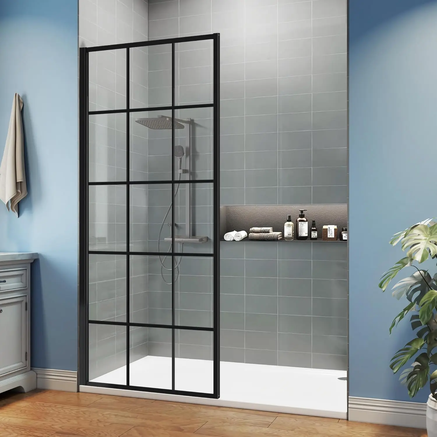 Bathroom Shower Glass Door, Fixed Framed Shower Door 34 * 74 Inch, 5/16