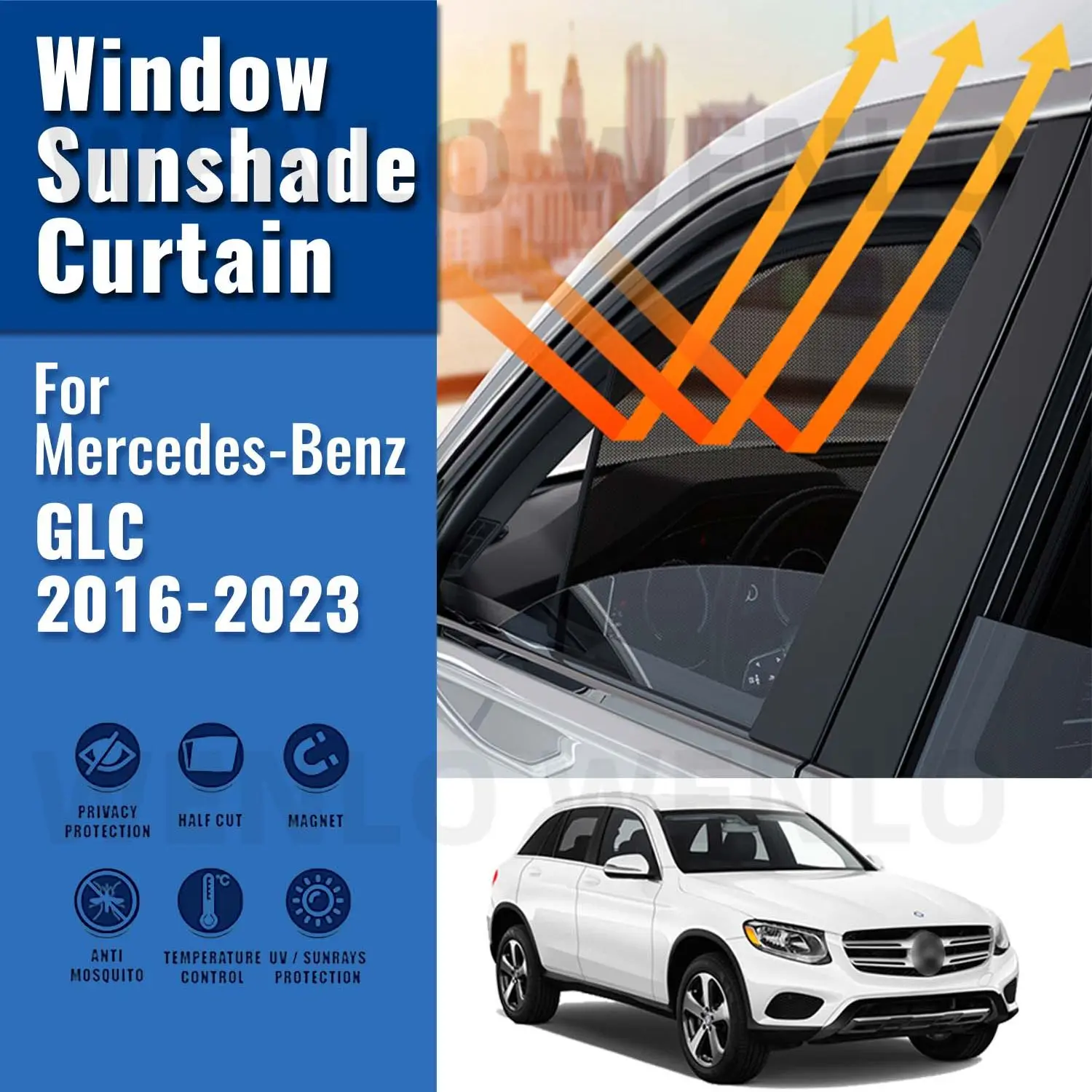 

For Mercedes Benz GLC X253 2016-2023 Car Sunshade Shield Magnetic Front Windshield Frame Curtain Rear Side Window Sun Shades