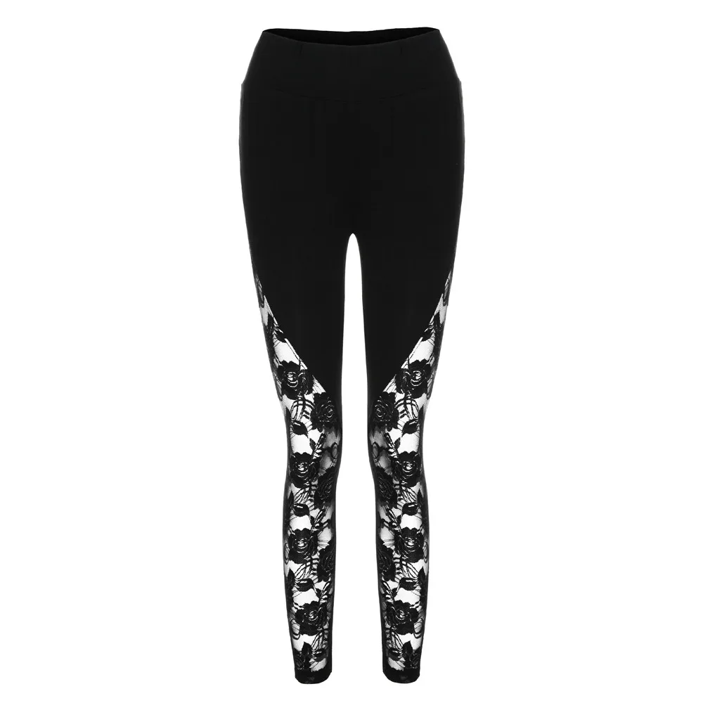 Sexy High Waist Black Lace Leggings Women\'s Ladies Floral Lace Side Panel Cut Out Black Leggings Casual Wear Streetwear Y2k