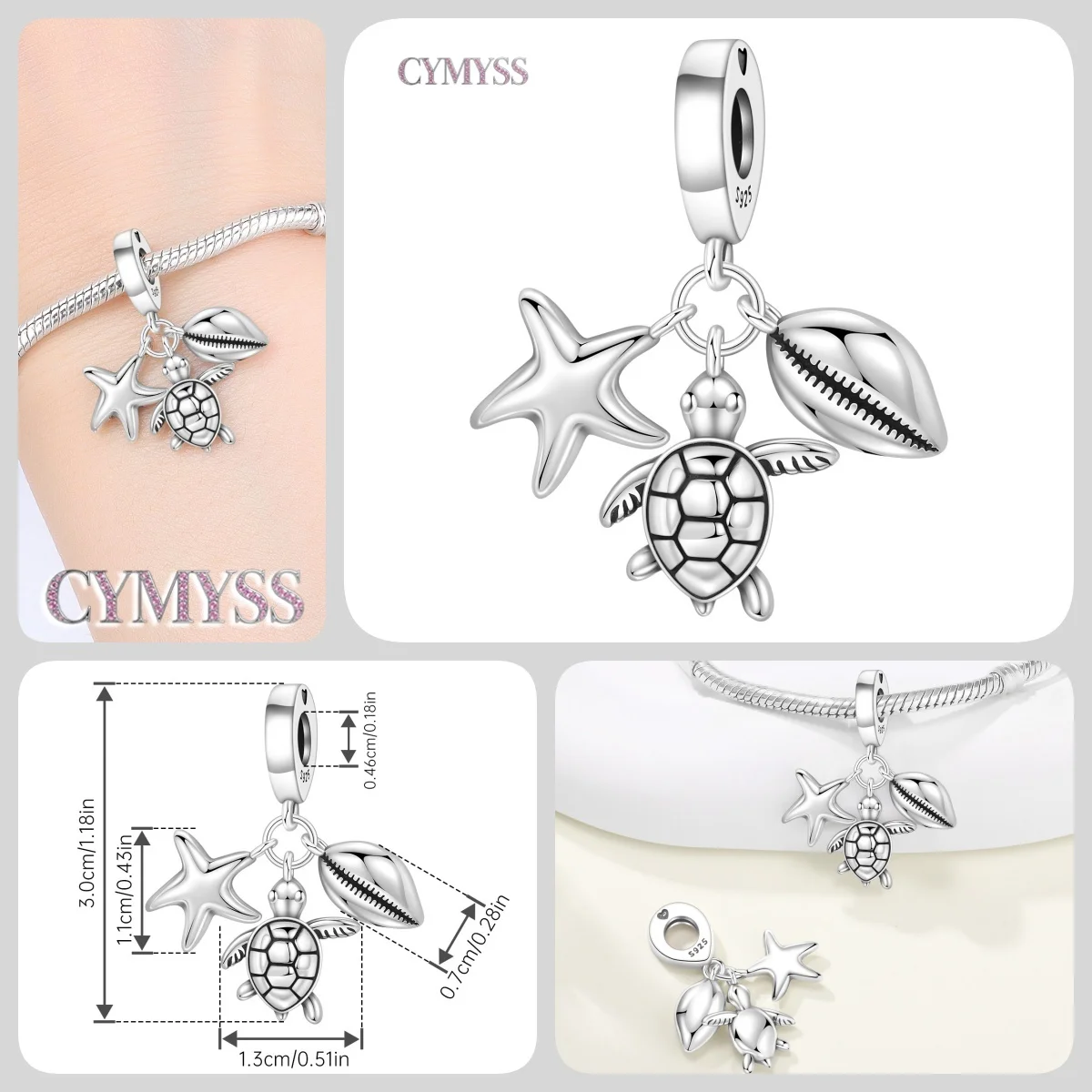 Blue Charm 925 Sterling Silver Ocean Pearls Betta Fish Pendant Birthday Party Gift for Women Bracelet Necklace DIY Beads Jewelry
