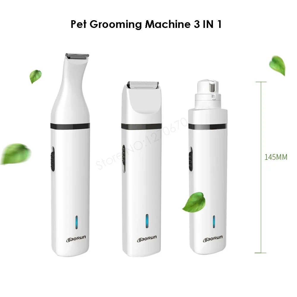 BaoRun 3 IN 1 Pet Grooming Kit Rechargeable Pets Clippers Dog Cat Hair Trimmer Paw Nail Grinder Foot Cutter Hair Cutting Machine