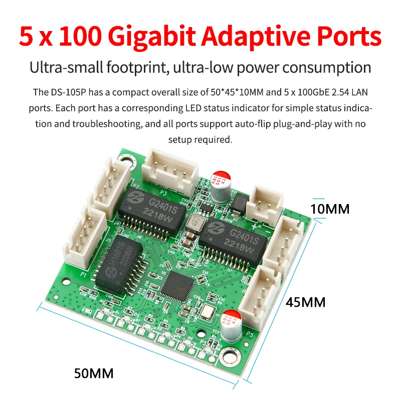 5-port 100m Ethernet switch module, community smart home monitoring mirror extension, built-in circuit motherboard