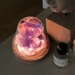 Lampe de table en sel de l'Himalaya naturel C2, veilleuse, cristal de charbon brut naturel, diffuseur d'huiles essentielles, cadeau lumineux, décoration, nouveauté