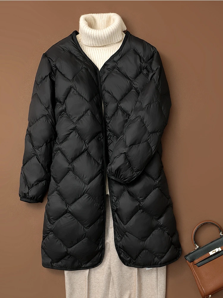 New Ultra Light Down Jacket Women Duck Down Coat Female Diamond Warm Lighteight O-neck Coat