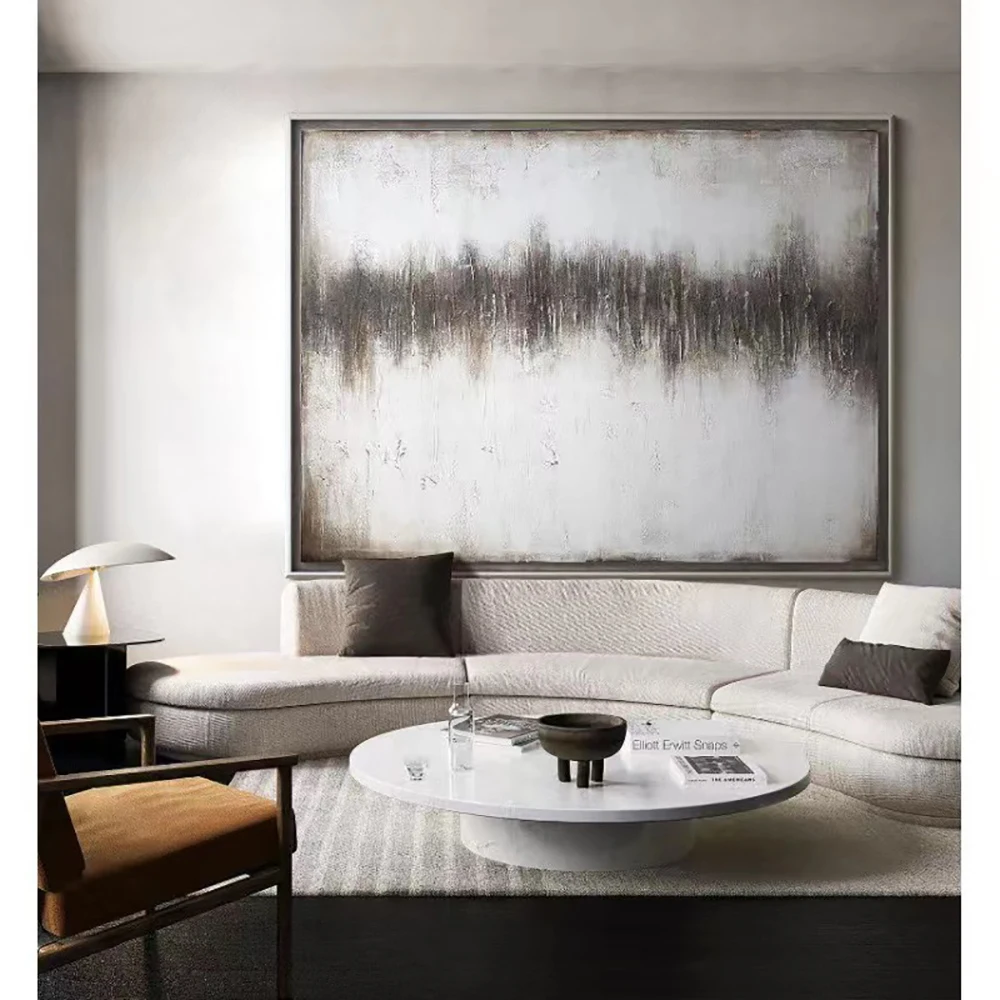 

Thick Textured Grey White Brown Painting Abstract Art Hand Painted Abstract Simple Canvas Painting Decoration Home Hotel Bedroom