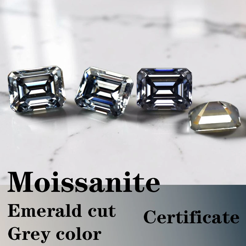 

Emerald Cut Moissanite Stone VVS1 Grey Color Certificate Artificial Gemstone DIY Jewelry