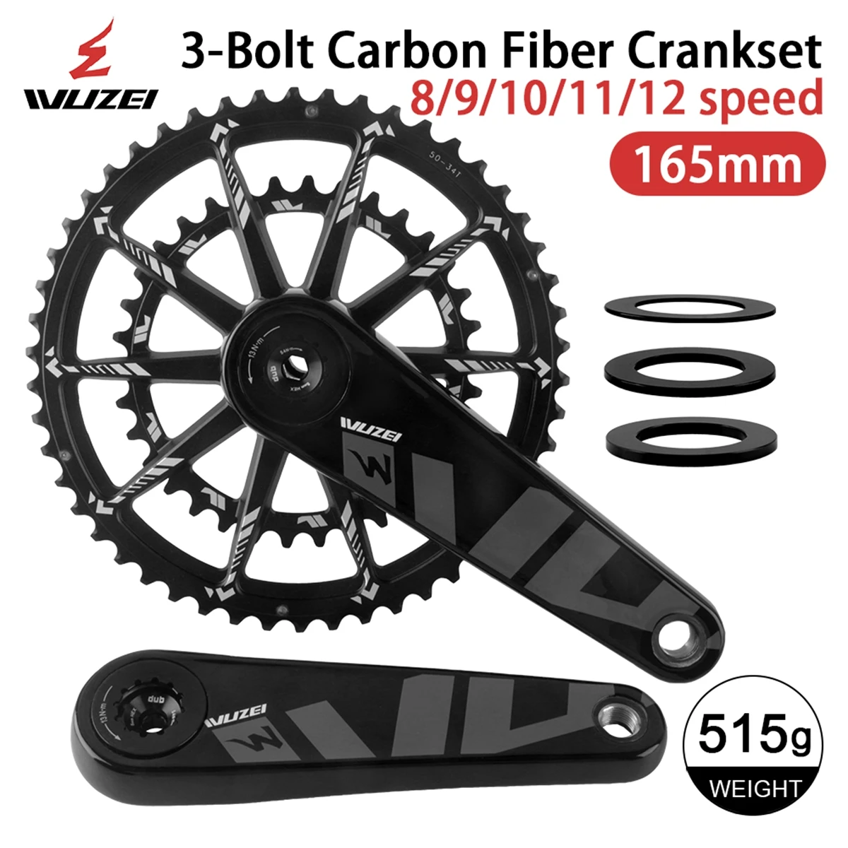 Carbon Fiber Road Bike Crank 165/170mm 50T 34T