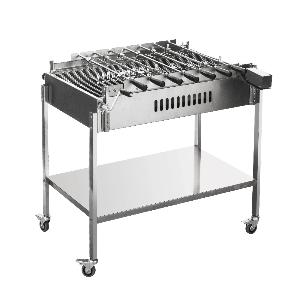 Stainless Steel Rotisserie BBQ Grill with Heavy-Duty Chain Mechanism Greek Cypriot Foukou Charcoal Legs and Grills