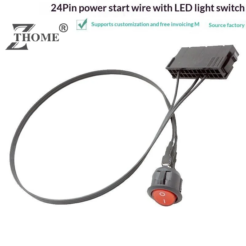52cm Cable Copper Tin Wire 24-Pin Female ATX PSU PC Power Supply Starter Tester Start Up Jumper with ON/OFF Switch