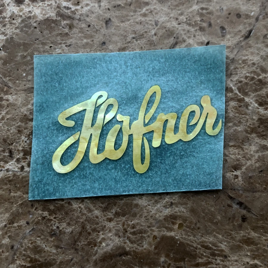 0.1 mm thick Hofner Bass Guitar Self adhesive Headstock Decal Sticker Gold Mother of Pearl Guitar Peghead Logo