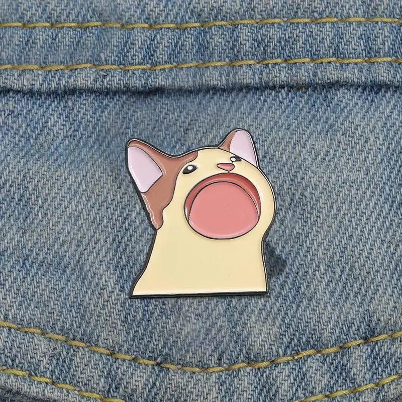 Pins Custom Funny Animal Kitten Open Mouth Brooches Lapel Badges Cute Cartoon Jewelry Gift for Kids Friends Cat Meme Enamel