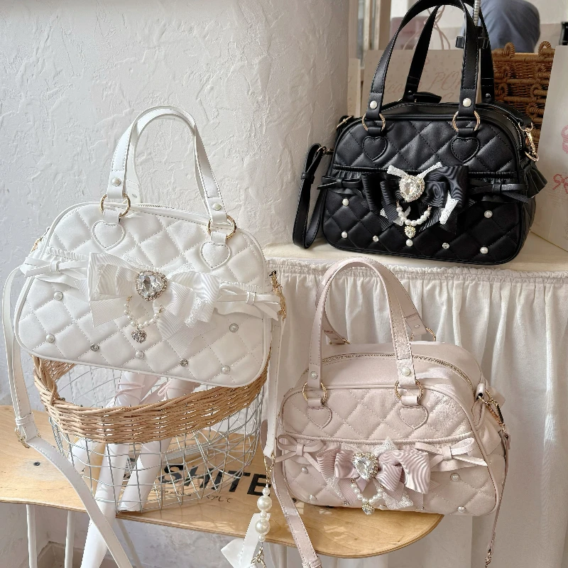 Japanese Original Bud Series Mass-produced Girl Bow Lace Love Diamond Handbag Sweet Shoulder Messenger Bags for Women