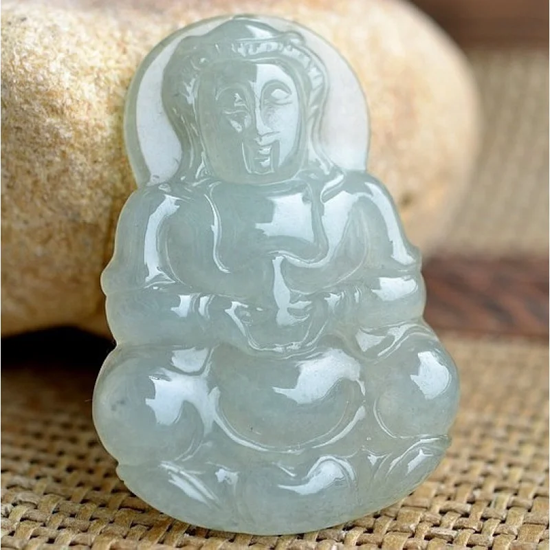 Crafts Burma Jadeite Mine Timber Ice Chopsticks Goddess Men's Jade Pendant