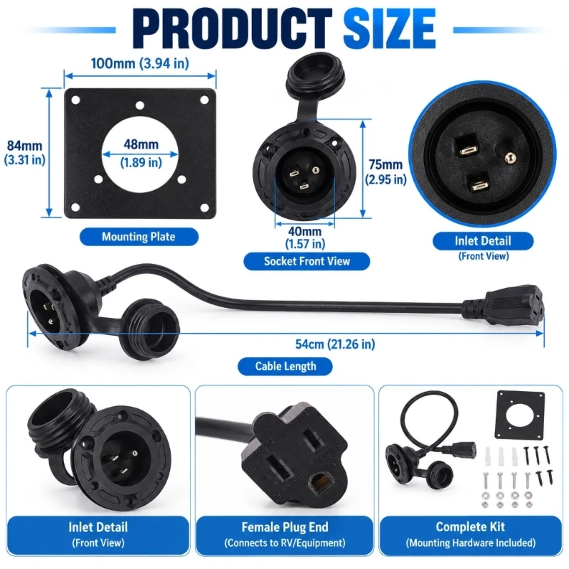 Metal Vehicle Power Entry Panel Set with Attached Entry Cover and Panel-Mounted Design for Organized Motorhome Connection