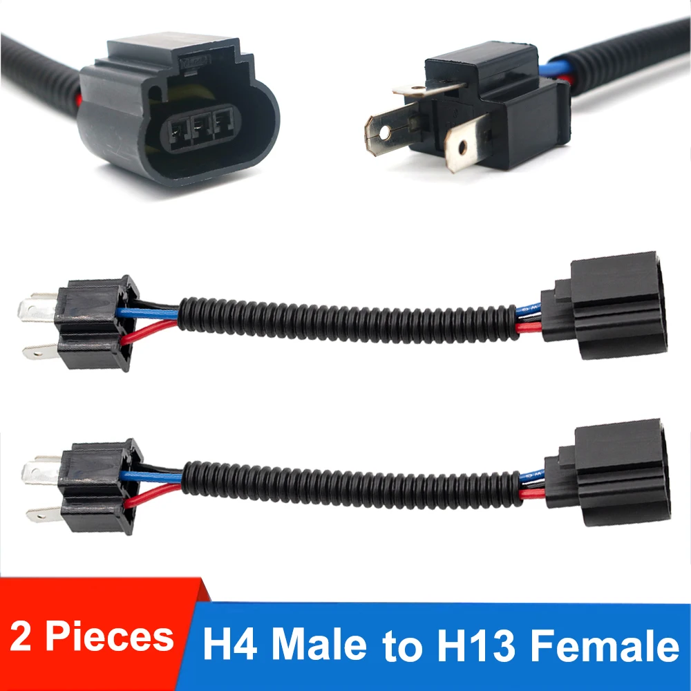 

YSY 2Pcs Harness Adapter Headlight Conversion Cable Wire Connector Car Pigtail Wire For H4 Male To H13 Car USB Socket