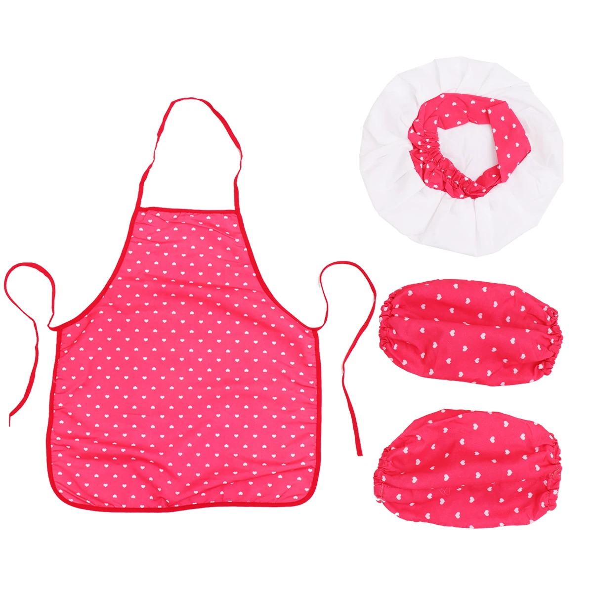 

3Pcs Children Chef Costume Cotton Apron Red Heart Pattern Protective Sleeves Art Crafts Bbq Cooking Children Chef Costume