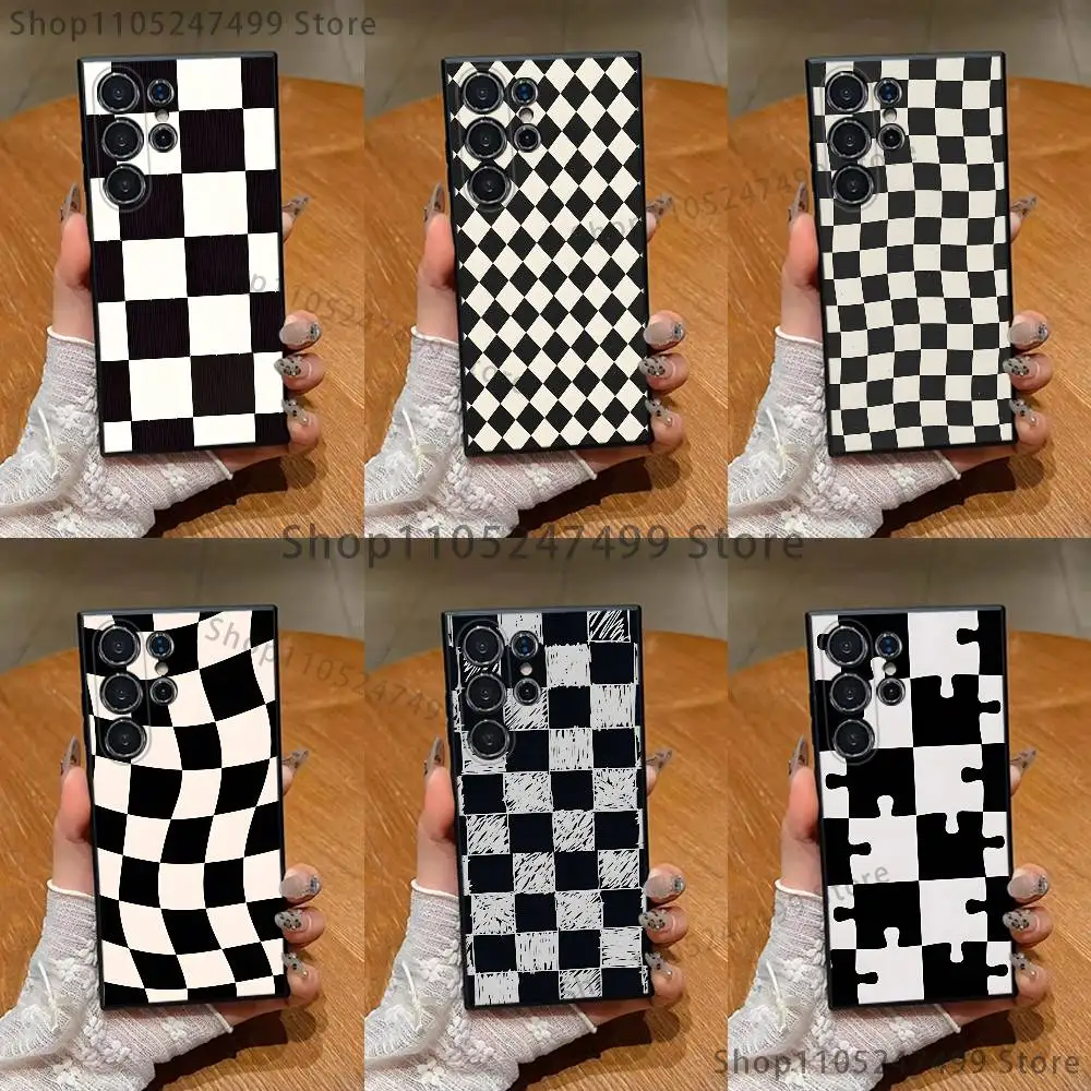 

Black white checkered pattern Phone Case For Samsung S 25,24,23,22,30,21,10,9,Ultra,Plus,Lite,FE,4,5 G Black Soft Case