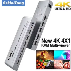 KVM HDMI 4X1 Quad Multi Viewer Switch 4 in 1 out Vedio Processor Screen Multiviewer Seamless 1080P Supports USB keyboard mouse