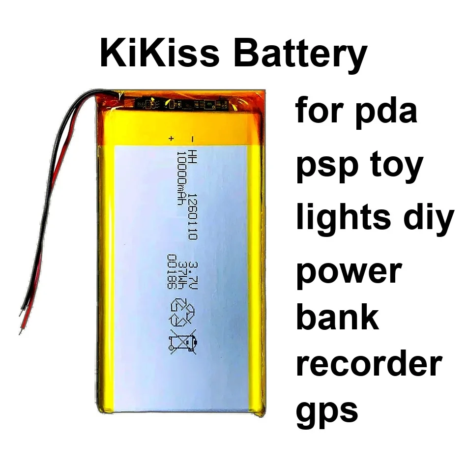 

Battery Premium Replacement 1260110 306070 (2 Cables) 1500-10000Mah For Pda Psp Toy Lights Diy Power Bank Recorder Gps