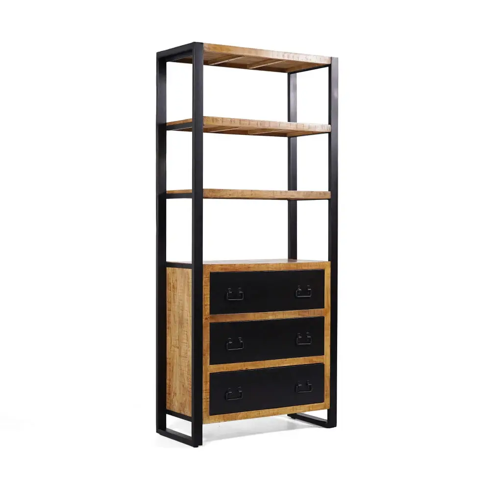 Z DU'S Modern Solid Wood Bookcase With 3 Shelves And 3 Drawers, Versatile Placement Options. Suitable For Living Room And Bedroo