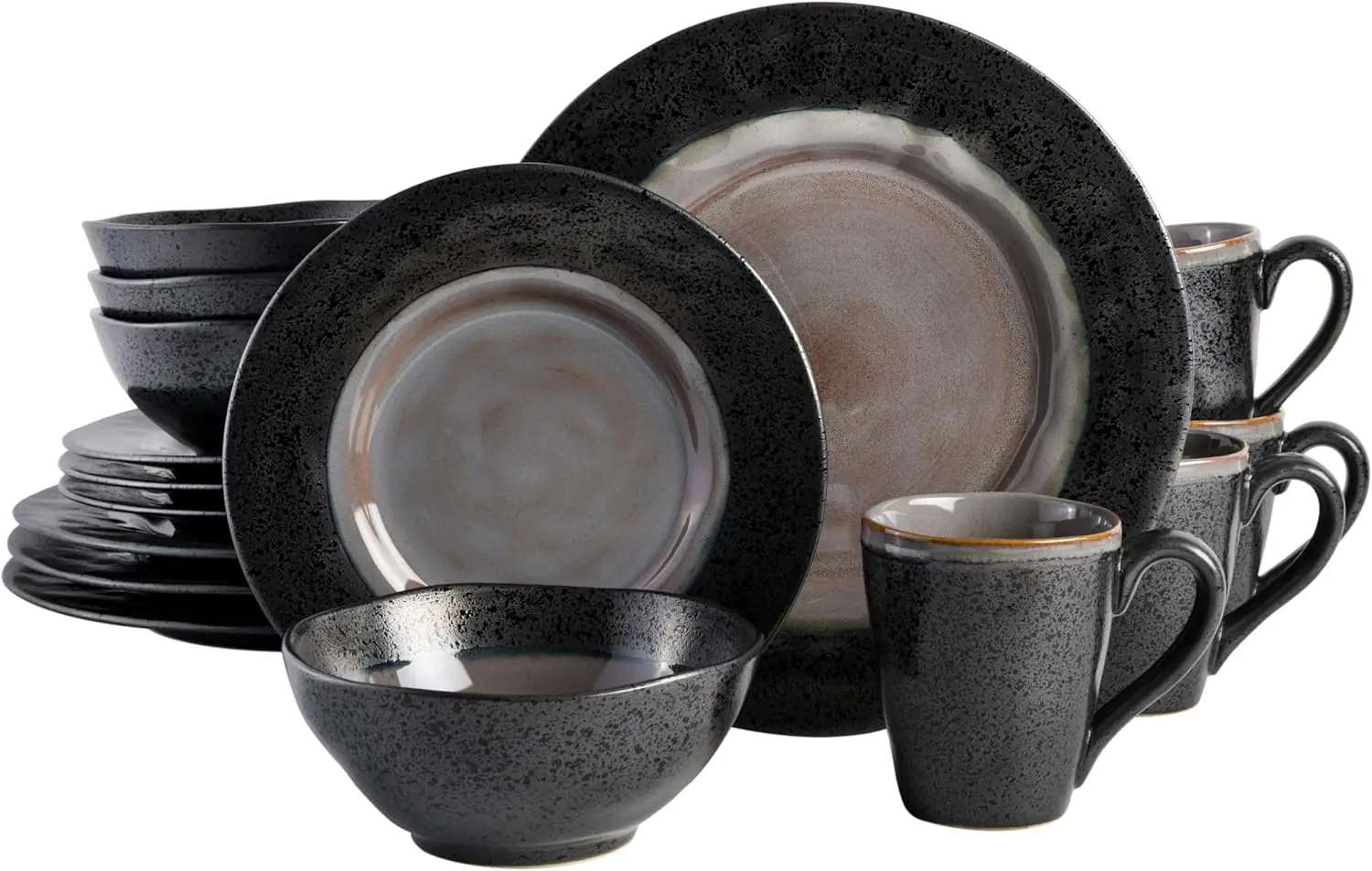 

16-Piece Grey Stoneware Dinner Set, Dragonstone Design, Durable & Elegant for Everyday Dining