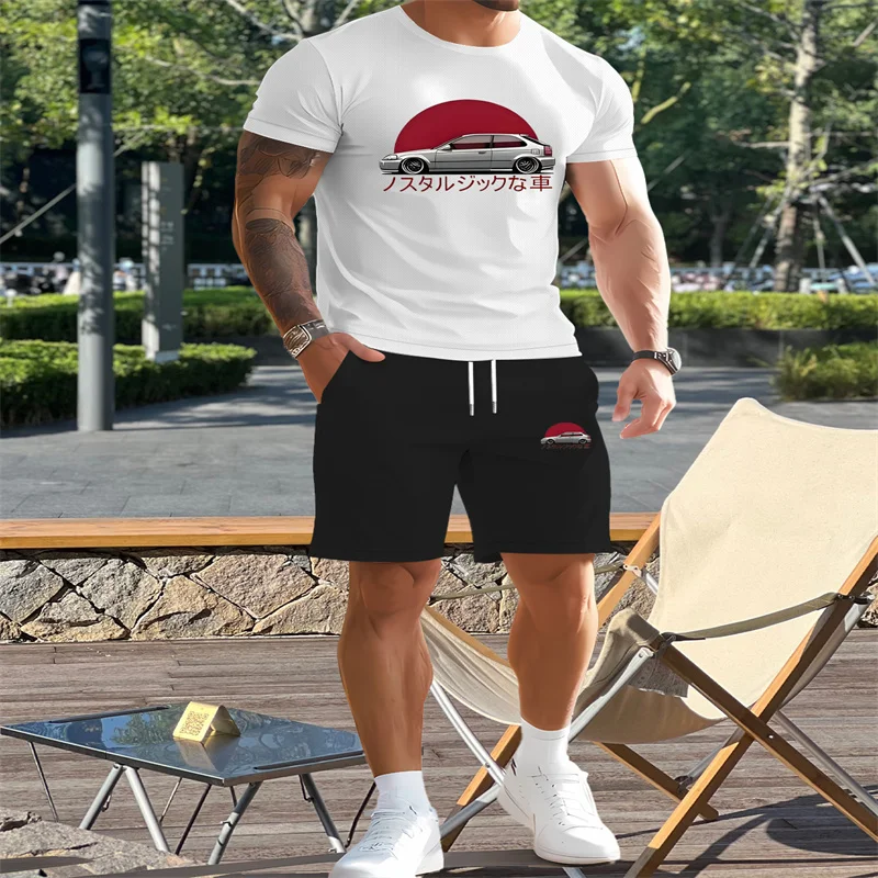 

Summer men's short sleeved set, round neck short sleeved T-shirt and cropped shorts, fashionable and casual two-piece set