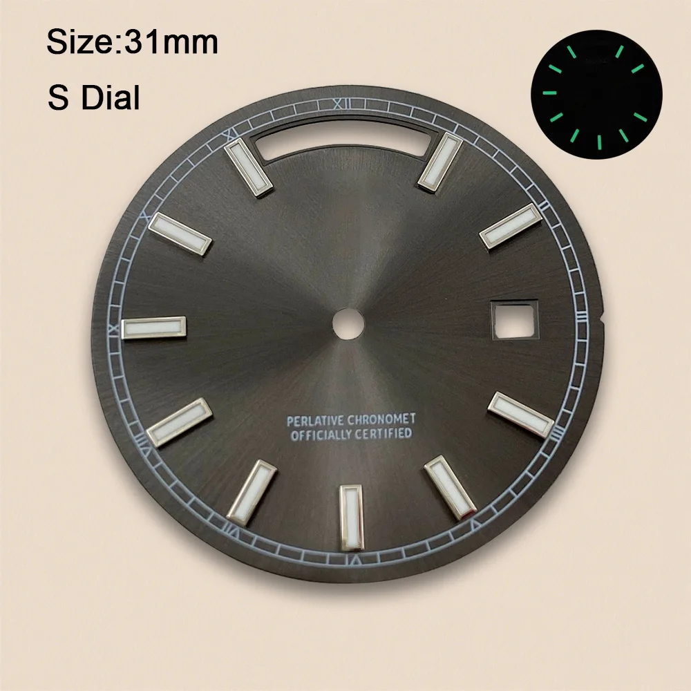 31mm S Logo Day And Date Dial Suitable For 8285 Movement High Quality Green Luminous Watch Modification Accessories