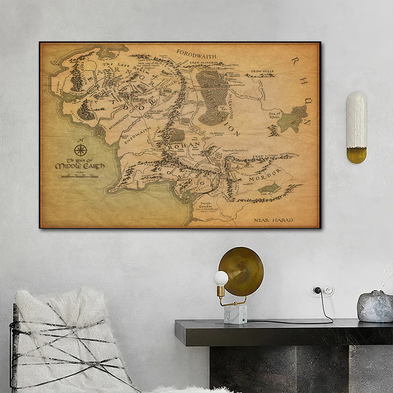 Banmu Middle Earth Retro Near Harad City Map Wall Art Poster Prints Vintage Map Wall Art Canvas Paintings Living Room Home Decor