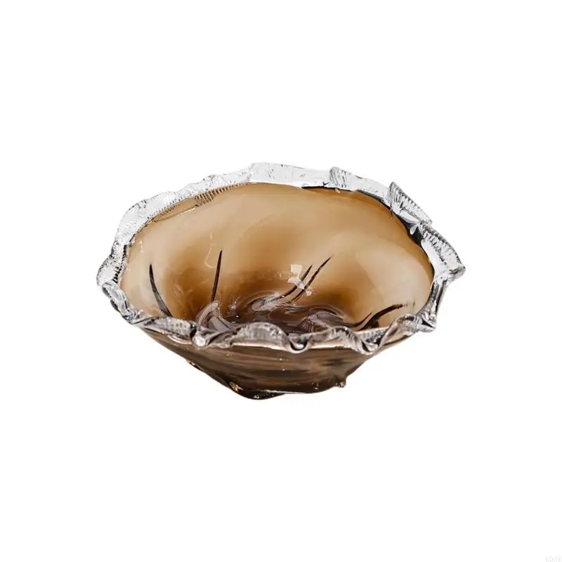 Home Piece Glass Bowl, Hand Blown Warm Form with Flowing Detail for Shelf Placement and Coffee Table Daily Use B03E