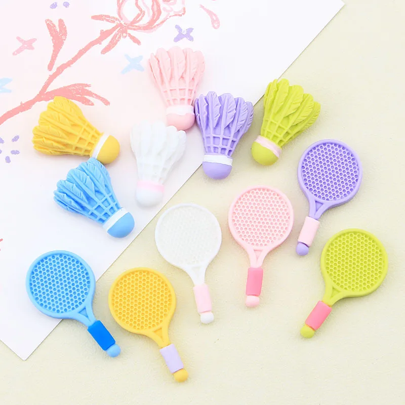 10Pcs Simulation Mini Badminton Racket Flatback Resin Cabochon Scrapbooking For Phone Case Clothing Decoration DIY Accessories