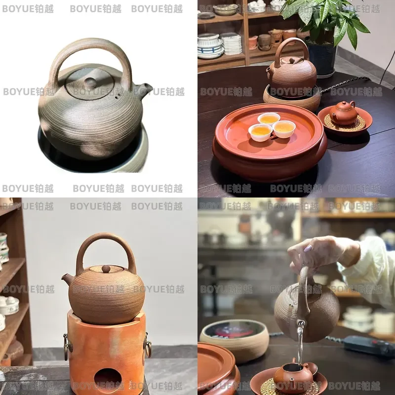 Retro Coarse Pottery Kung Fu Tea Set Large Clay Teapot Charcoal Stove Open Flame Boiling Kettle Traditional Ceramic Teaware