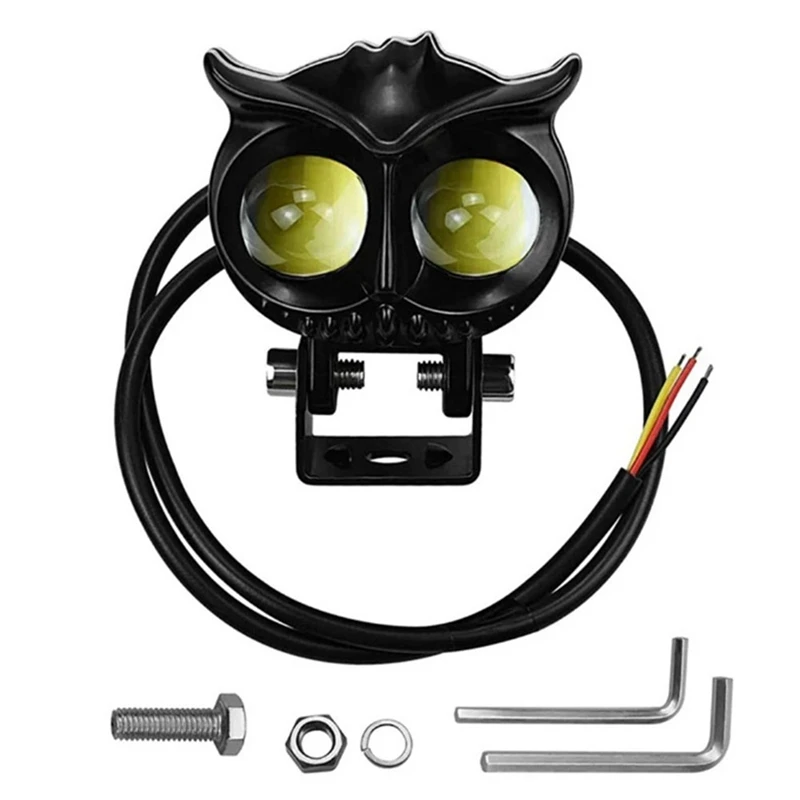 Motorbike LED Owl Spotlight Replacement Long And Near Light Front Illumination Fog Light Two-Colour Flashing Light Universal