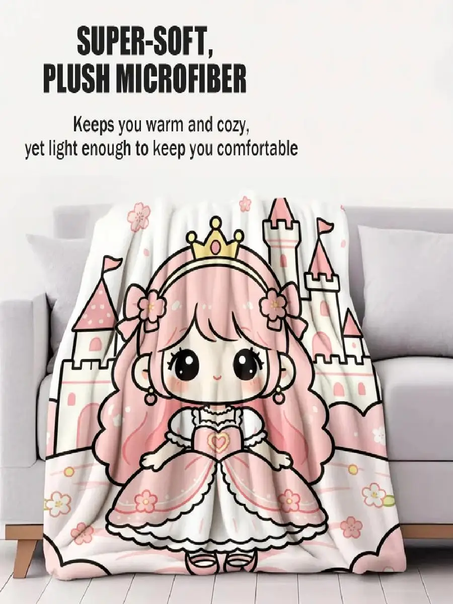 Pink Princess Castle Floral Flannel Throw Blanket  Soft Cozy Warm Gift for Bedroom Sofa Leisure Use HD Art Print Comfort Cover