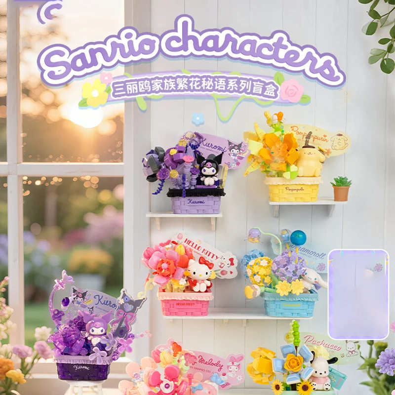 

New Sanrio Flower Secret Assembling Toys Blind Box Anime Pompompurin Hello Kitty Kuromi Melody Ornaments For Girls Birthday Gift