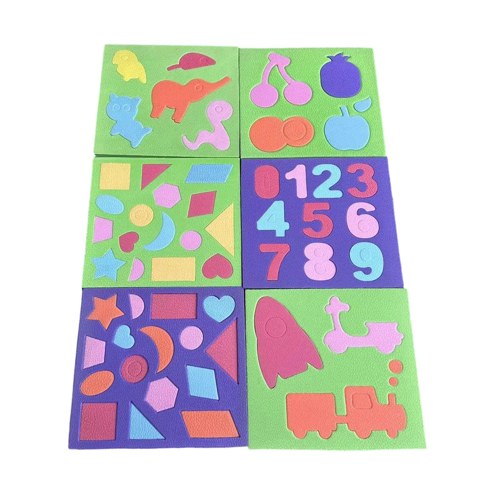 6x Puzzle Interattivi, Giocattolo Educativo per Bambini in EVA con Cartoni Animati, Tavola per Abbinamento Forme, Puzzle di Animali per Prescuola