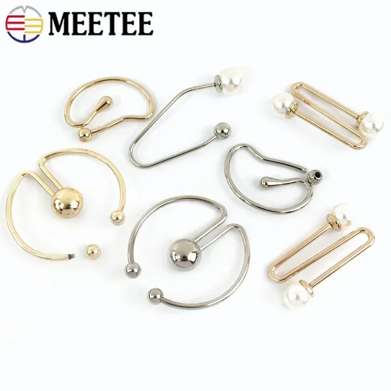 Meetee 2/5/10P U-shaped Rings Metal Hook Bar Shoes Screw Decorative Ring Buckle Double-headed Detachable Irregular Spiral Button