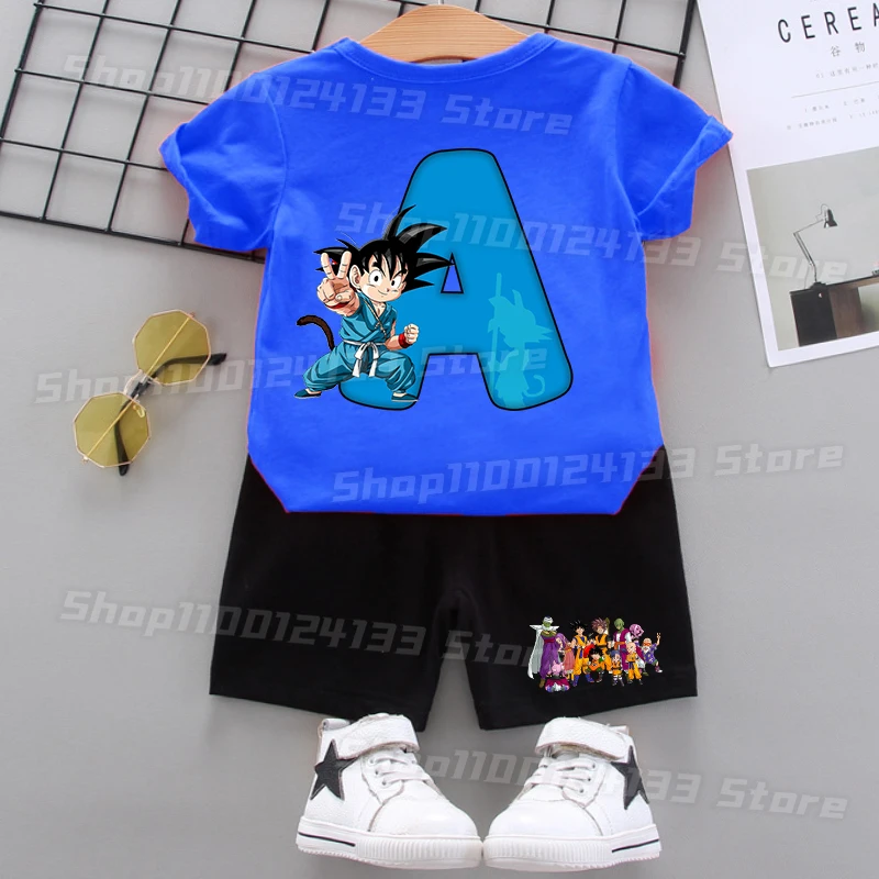 

Dragons Ball Sports Clothes Set Kids Cute Letters Anime Print Boys Summer T-shirt Shorts Casual Streetwear Child Party Game Gift