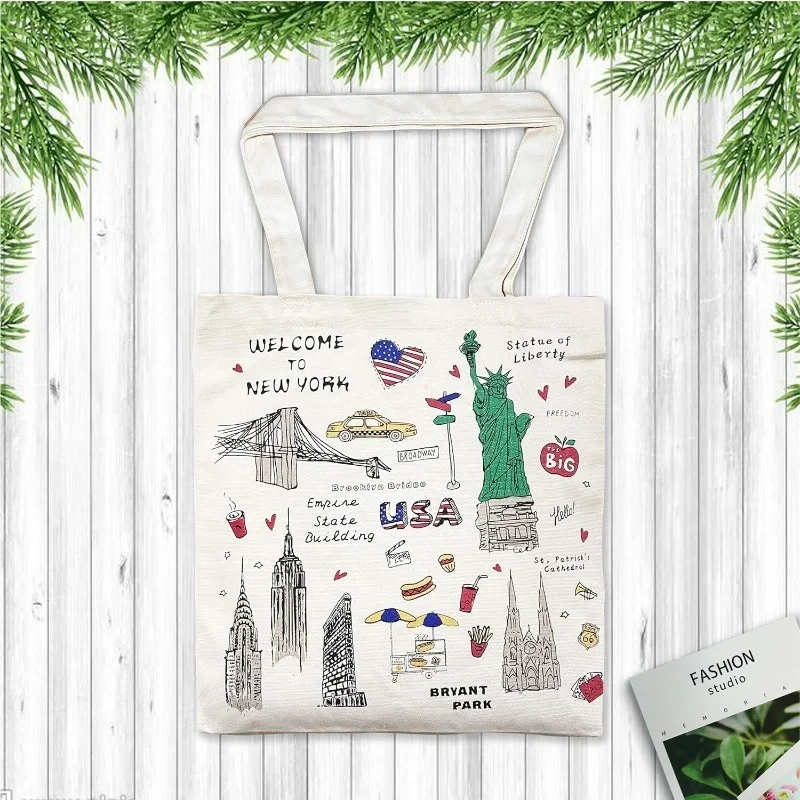 Reusable Large Multipurpose New York Souvenir for Travel Bag Grocery Shopping Handbag Canva Tote Shoulder Women Bag  Casual Tote