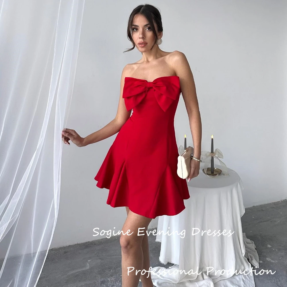 Strapless Crepe Sem Mangas Vestidos De Fiesta A Linha Curto Cocktail Mini Vestidos de Noite Com Arco Mini فساتmavera