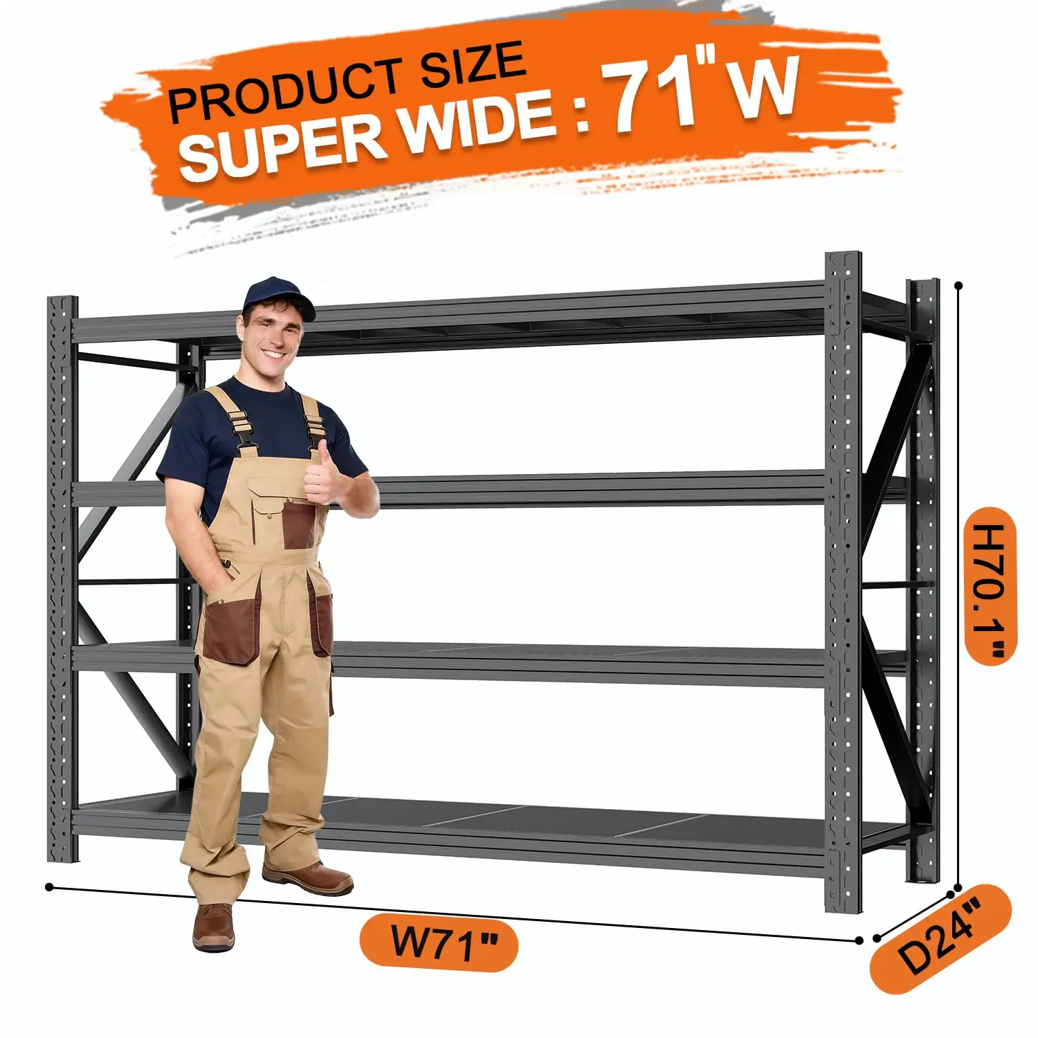 Heavy Duty Adjustable Metal Garage Storage Shelving Rack for Warehouse Basement 70.1