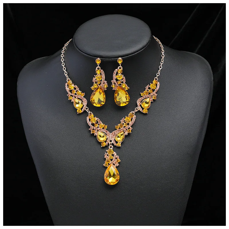 KMVEXO Fashion Multiple Crystal Prom Wedding Jewelry Sets for Women Accessories Peacock Necklace Earrings Bridal Jewelry Sets