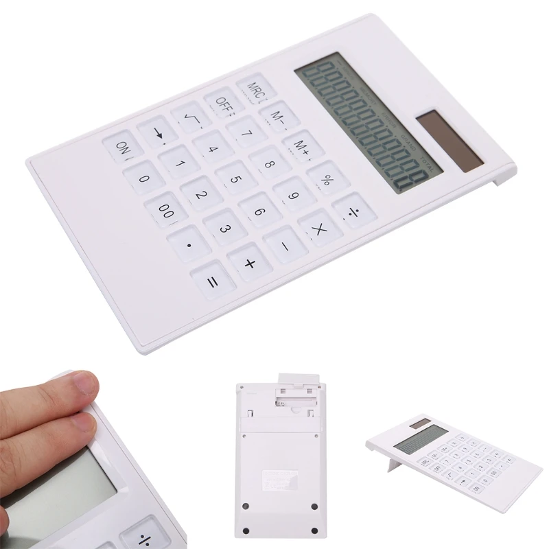 12 Digits Mini Portable Power-saving Calculators Simple Crystal for Key Calculator Handheld Solar Power Duall Power